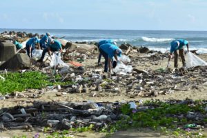 Voluntarios en proceso de limpieza.
